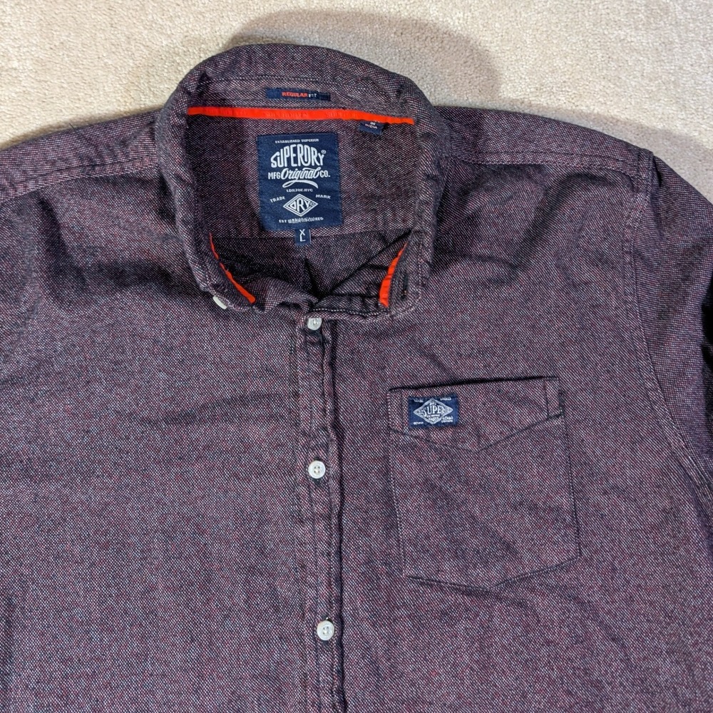 Superdry Mens XL Regular Fit Button Down Shirt Burgundy Navy M40010IR LS